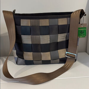 HARVEYS Original seatbelt bag recycled seatbelt satchel purse taupe grey top zip